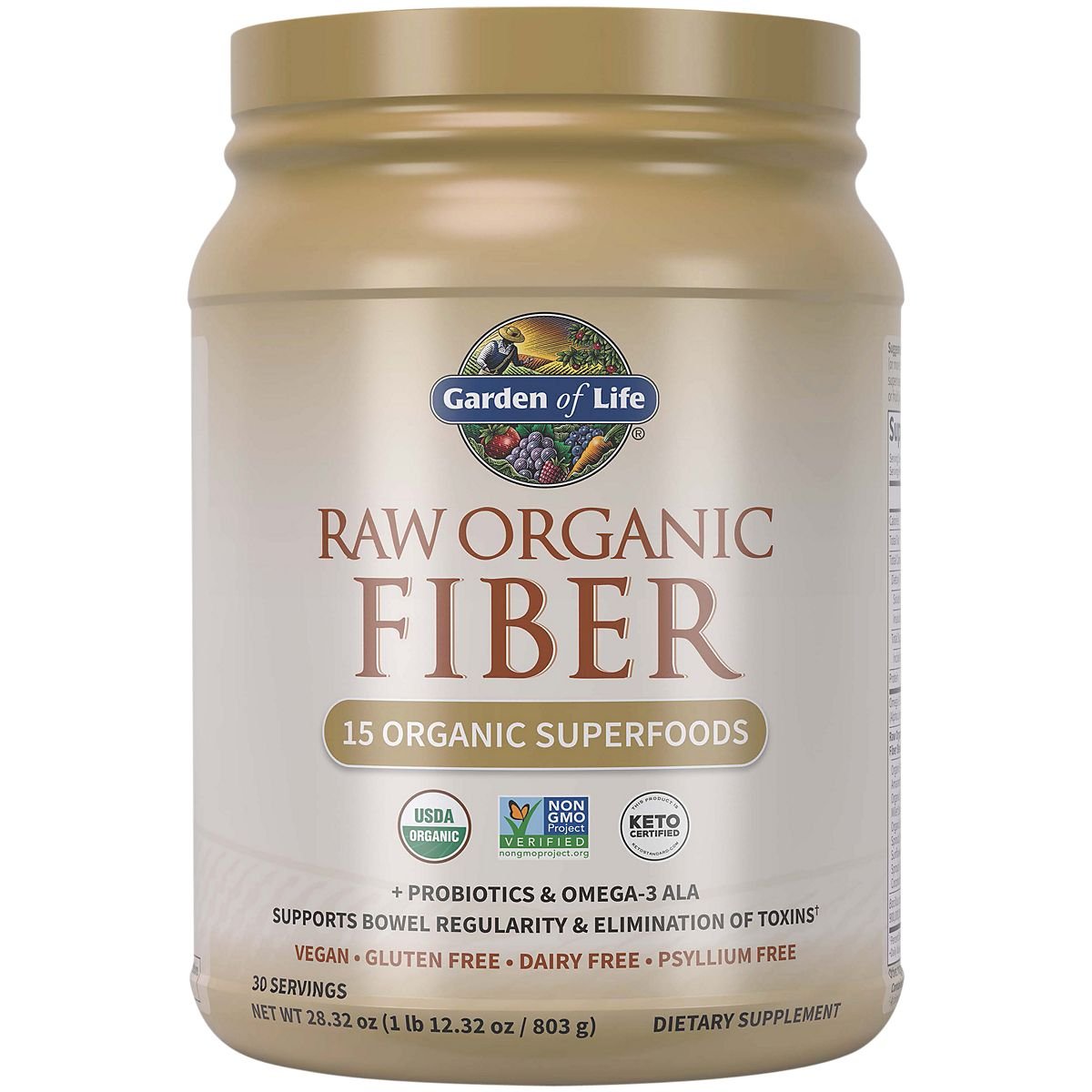 Raw Organic Fiber Powder - 15 Superfoods for Digestive Support (30 Servings)